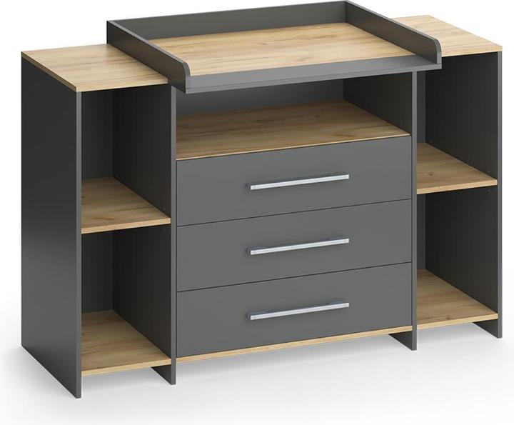 Produktbild Vichy Wickelkommode Oskar, Anthrazit/Goldkraft Eiche, 143.2 x 93 cm mit 3 Schubladen