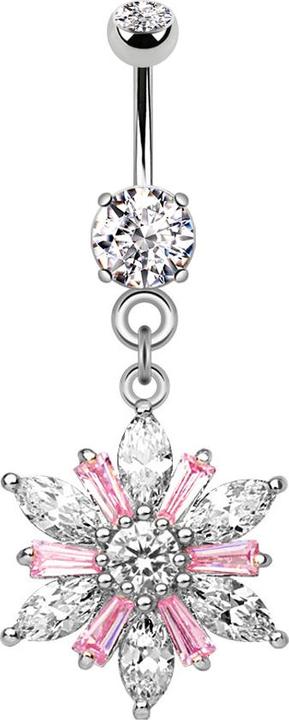 Produktbild Star Piercing Banane silber mit Anhänger Blumenkristall pink (Messing, Chirurgenstahl 316L)