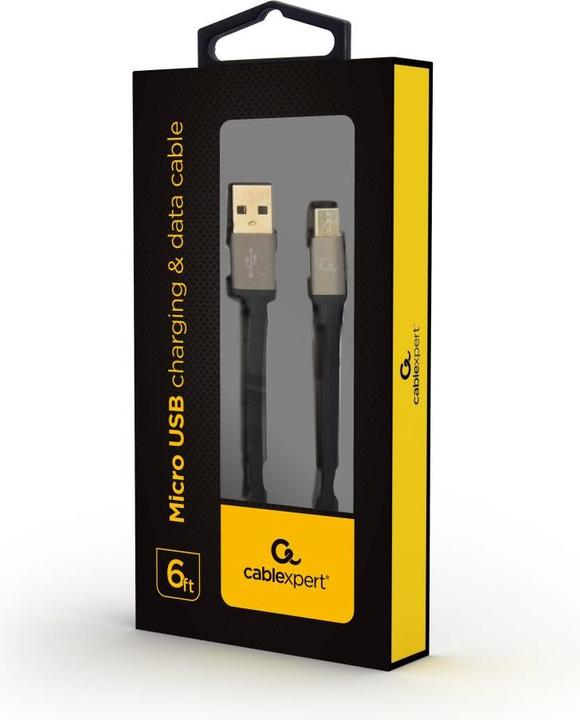 Produktbild Gembird Cotton braided Micro-USB cable with metal connectors, 1.8 m, black (1.80 m, USB 2.0)