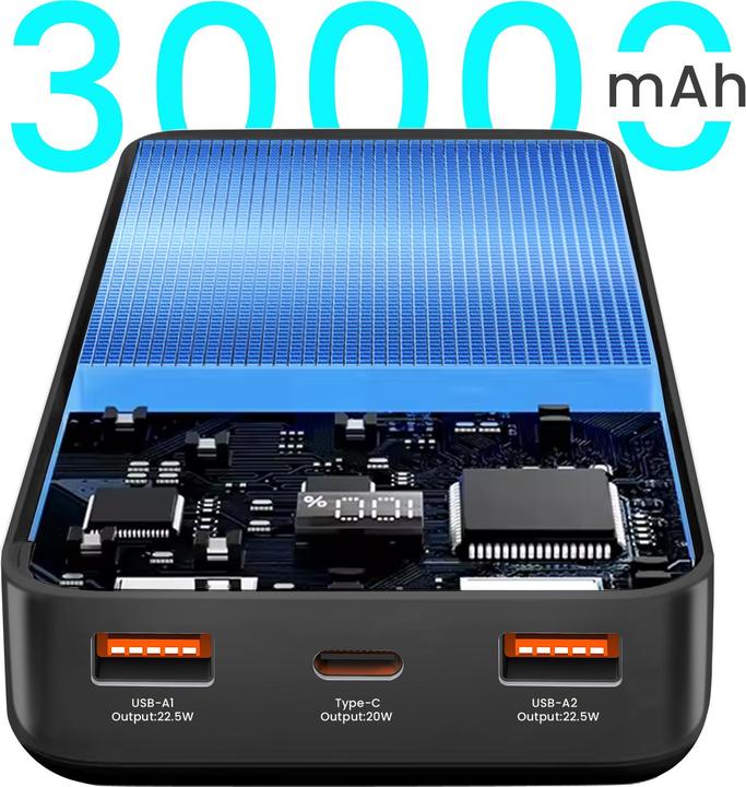 Image du produit Bwoo Power bank 22,5W 30000 mAh power bank with LCD screen, black (30000 mAh, 20 W, 20 Wh)