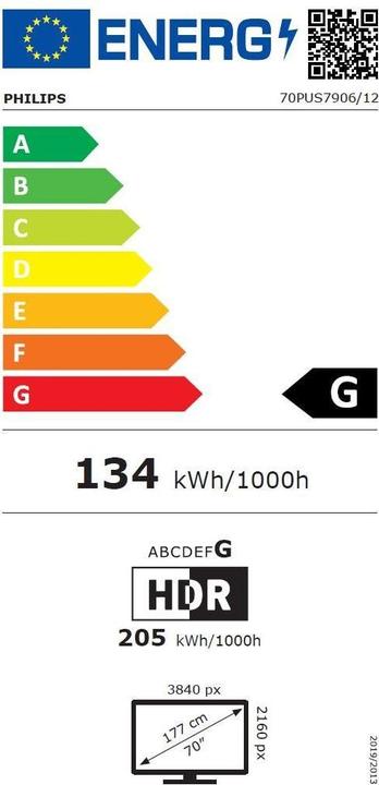Energy Label Philips 70PUS7906 Ambilight (70", PUS7906, LED, 4K, 2021)