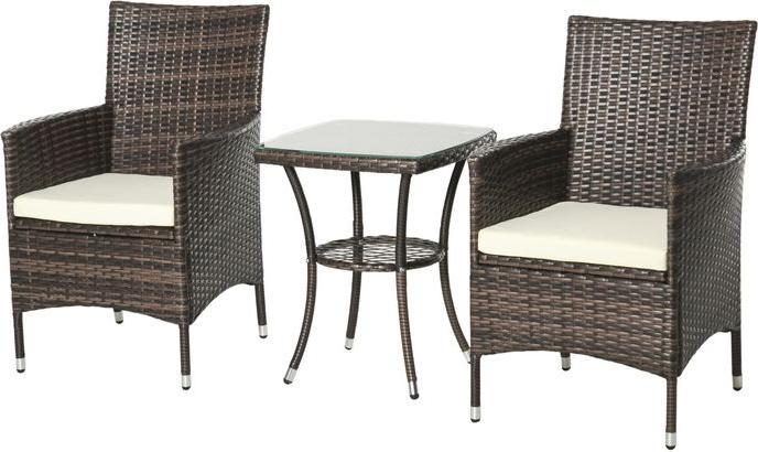 Produktbild Swisshandel24 Rattan Gartenmöbel Set mit Beistelltisch 3-tlg. Balkonmöbel Set mit Sitzkissen Polyrattan + Stahl Br