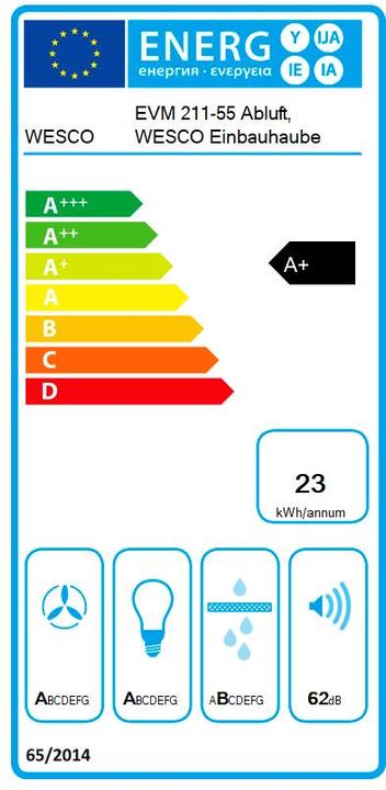 Etichetta energetica Wesco Cappa di scarico Basic Line EVM 211-55 (4011596-000)