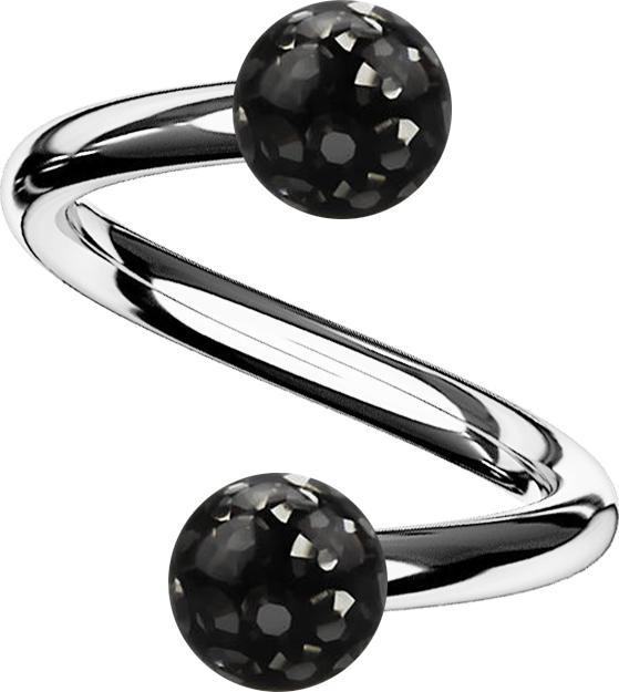 Star Piercing Micro Spirale silber mit zwei Kristallkugeln schwarz Epoxy Schutzschicht (ohne Messing, Titan G23)