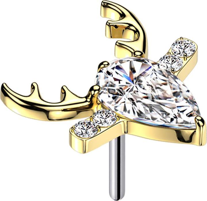 Star Piercing Threadless Hirschgeweih vergoldet Kristall silber (Titan G23, ohne Messing)