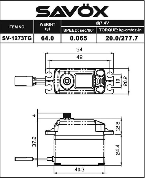 Actual product image Savöx SV-1273TG+ (7.4V/16KG/0.065s) DIGITAL HV SERVO
