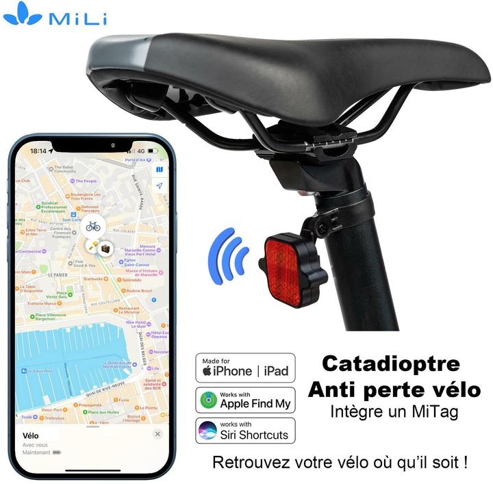 Actual product image Mili LiTag bicycle rear light with tag