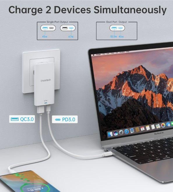 Produktbild Choetech USB-C und USB-A GaN Fast Charger (65 W)