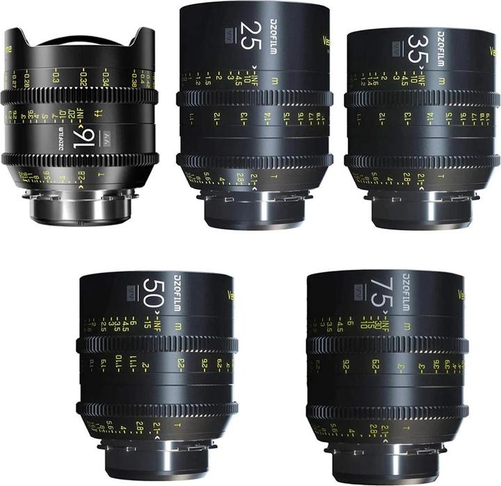 Actual product image Dzofilm Vespid Prime 5-lens Kit V2-16/25/35/50/75mm with case (PL+EF) (L-Mount, full size)