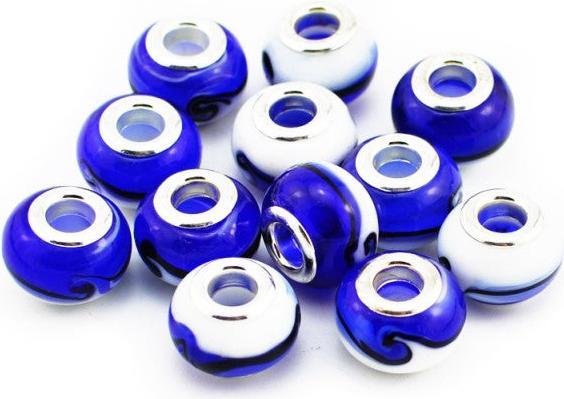 Hermex Glas Bead versilbert 925 - Silbrig Blau (Metalllegierung, Glas)