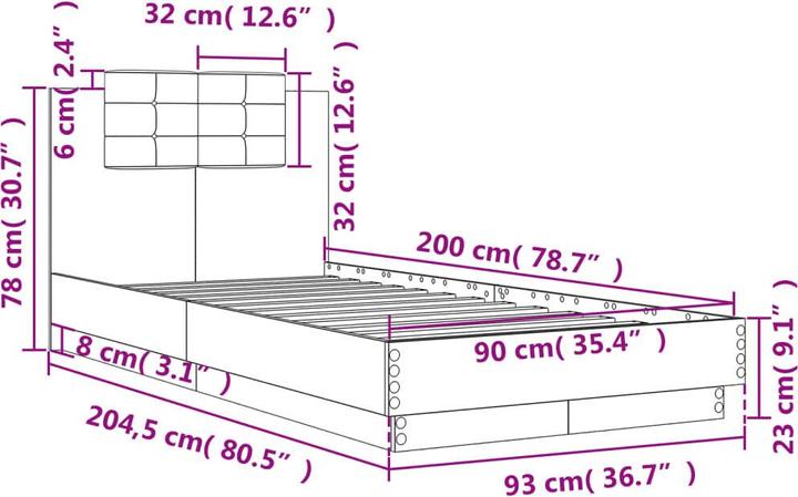 Immagine prodotto VidaXL Giroletto con testiera in rovere Sonoma (90 x 200 cm)
