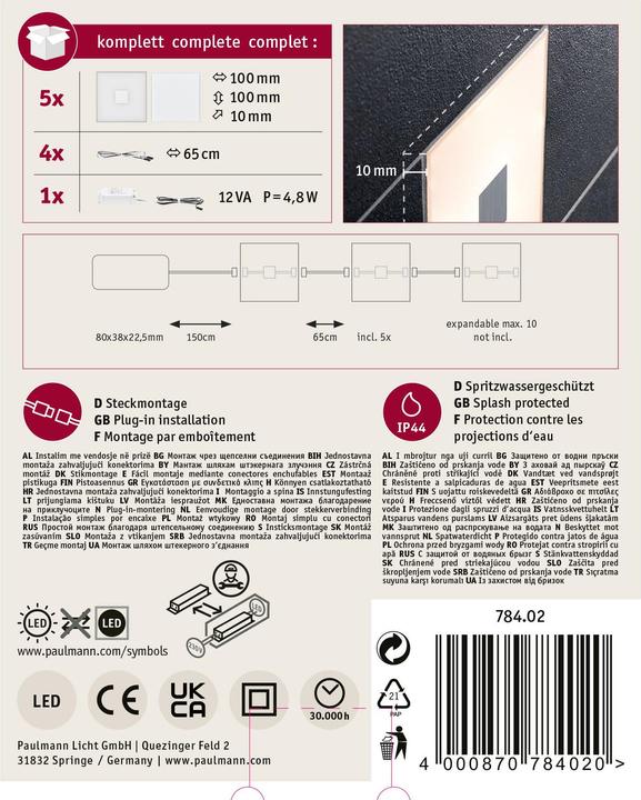 Immagine prodotto Paulmann Apparecchio LumiTiles Basic Set 5x0.8W (Bianco caldo, 1 cm, Interno)