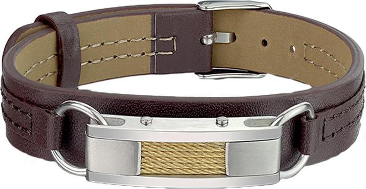 Image du produit Star Piercing Bracelet en similicuir marron barre argentée avec fils d'or (Similicuir)