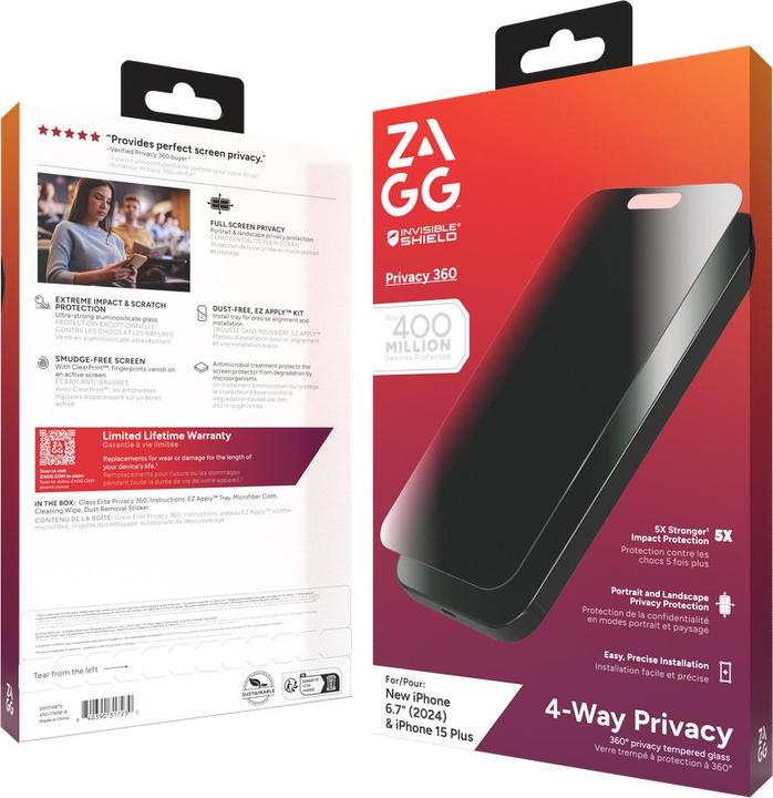 Immagine prodotto Zagg Glass Elite Privacy 360 (1 Pezzo/i, Apple iPhone 15, Apple iPhone 16)