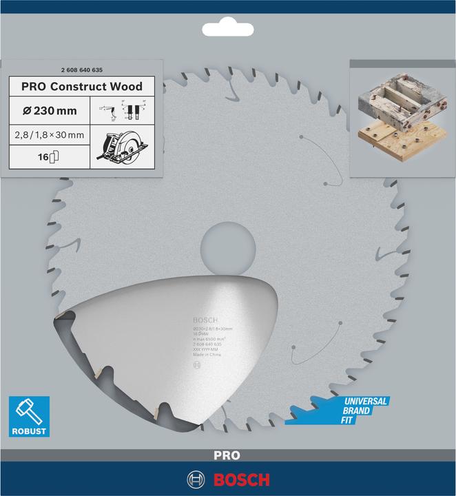 Immagine prodotto Bosch Professional Zubehör Lama per sega circolare per legno PRO Construct, 230 x 2,8 x 30 mm