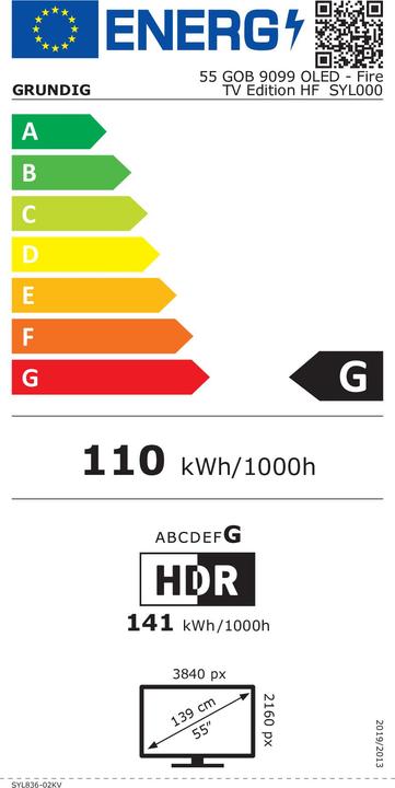 Energy Label Grundig 55GOB9099 (55", OLED, 4K, 2019)