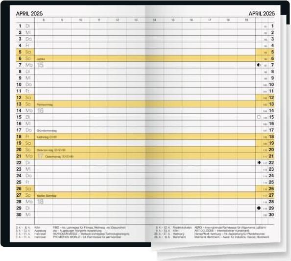 Immagine prodotto Calendario pieghevole 746 8,7x15,3cm 1 mese/2 pagine pelle nera 2025 (Tedesco)