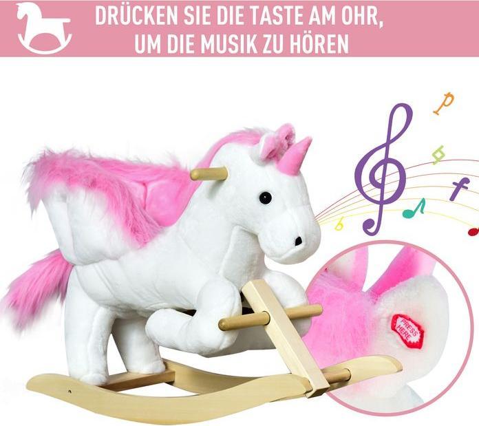 Immagine prodotto Swisshandel24 Cavallo a dondolo Animale a dondolo per bambini Rosa+Bianco 65 x 32 x 55 cm