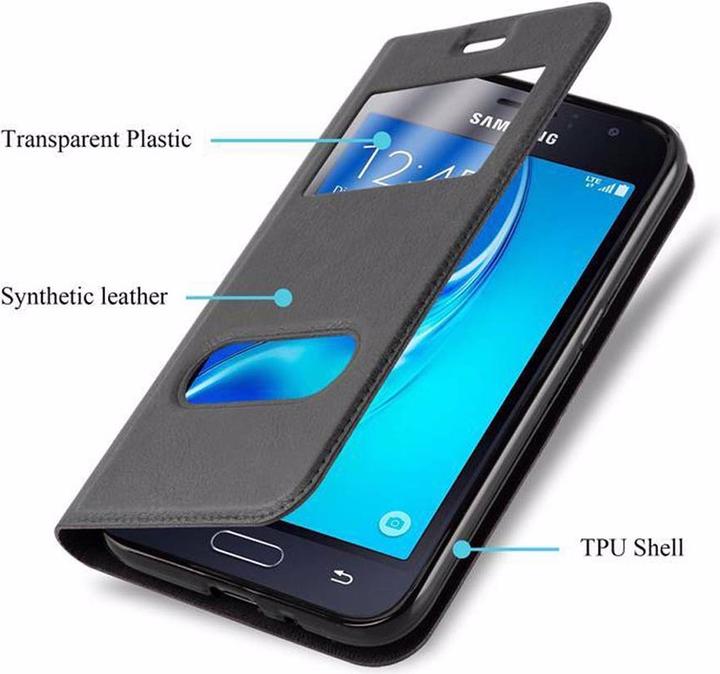 Actual product image Cadorabo Book with View double window cover (Samsung Galaxy J1)