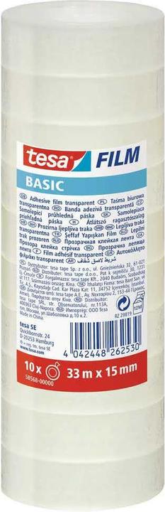 tesa Schreibwaren-Klebeband Basic 3 m Transparent 10 Stück (15 mm)