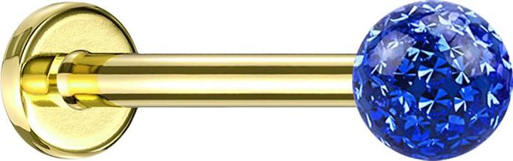 Image du produit Star Piercing Micro Labret plaqué or avec boule de cristal bleu foncé couche de protection époxy (Titane G23, sans laiton)