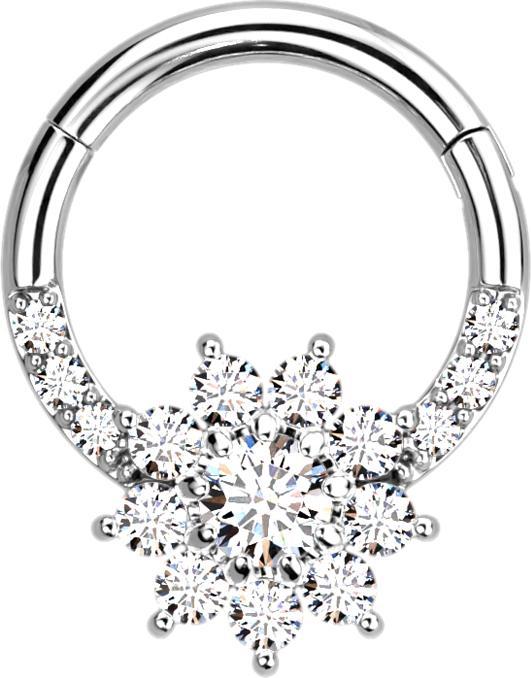 Image du produit Star Piercing Micro anneau segment pliable argent front cristaux argent et fleur (Acier chirurgical 316L, sans laiton)