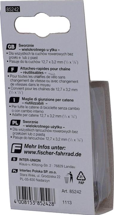 Actual product image Fischer Chain lock links 1/2 x 1/8 2x