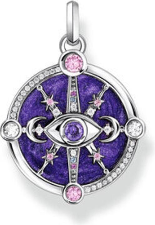 Thomas Sabo Kettenanhänger Auge mit kosmischen Details und bunten Steinen Silber geschwärzt (925er Silber, Emaille)
