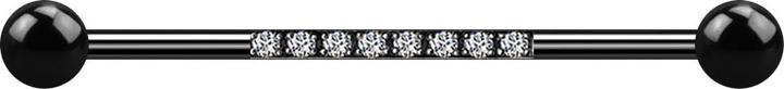 Star Piercing Barbell schwarz mit zwei Kugeln acht Kristalle silber (ohne Messing, Chirurgenstahl 316L)