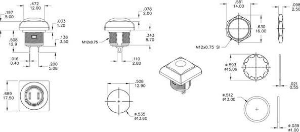 Productafbeelding Velleman Mini vierkante metalen drukknop met rode knop 1P Spst Off-(On)
