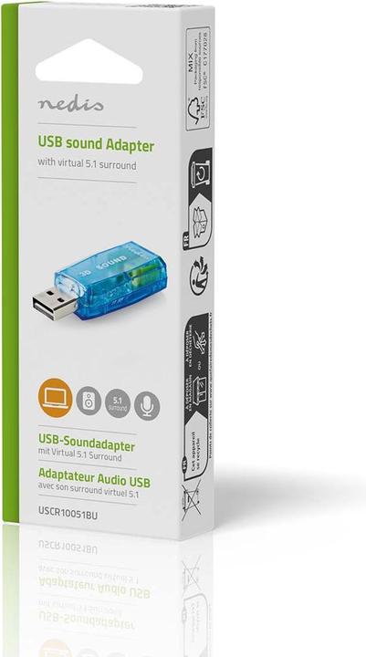 Produktbild Nedis Soundkarte 5.1 USB 2.0 Mikrofonanschluss: 1x 3.5 mm Headset Verbindung: 3.5 mm Male Schwarz (USB)