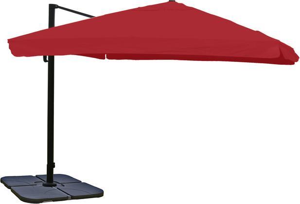 Produktbild Swisshandel24 Ampelschirm, Sonnenschirm Gastronomie 3x3m (Ø4,24m) Polyester/Alu 23kg, Flap, bordeaux mit Ständer - (3 m)