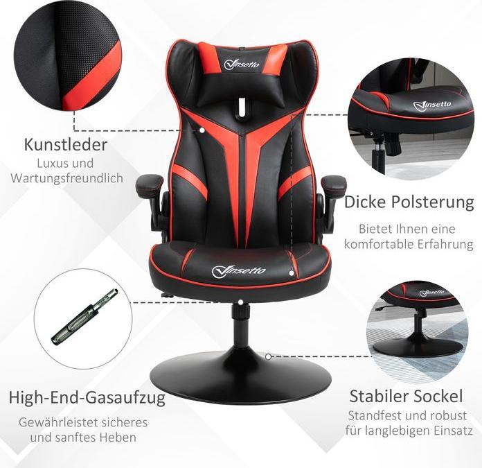 Produktbild Swisshandel24 Gamingstuhl ergonomisch Computerstuhl mit Wippfunktion Schwarz+Rot