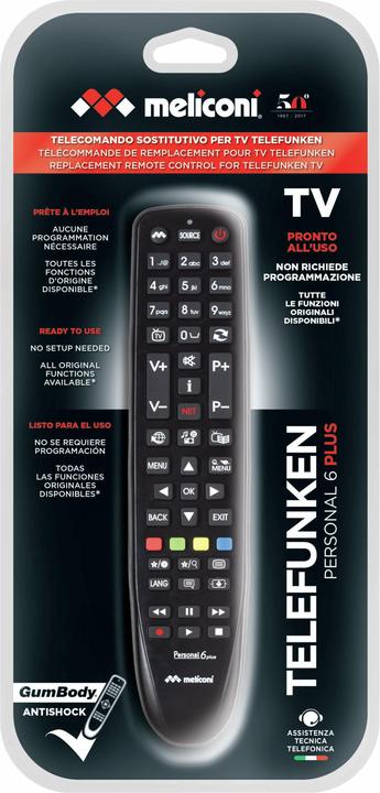 Actual product image Meliconi Gumbody Personal 6 plus IR Wireless TV Remote Control Buttons