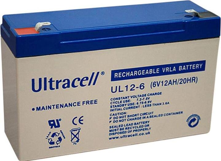 Actual product image Ultracell Rechargeable battery, lead acid, 6V, 12Ah, flat tab, 4.8 x 6.3 mm (6 V, 12 Ah)