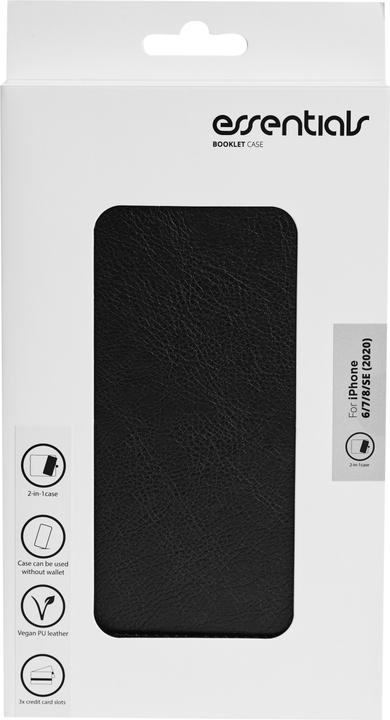 Actual product image Essentials iPhone 6/7/8/SE (2020/2022) PU wall,det,3 card,Blk (Apple iPhone 7, Apple iPhone 8, Apple iPhone 6)