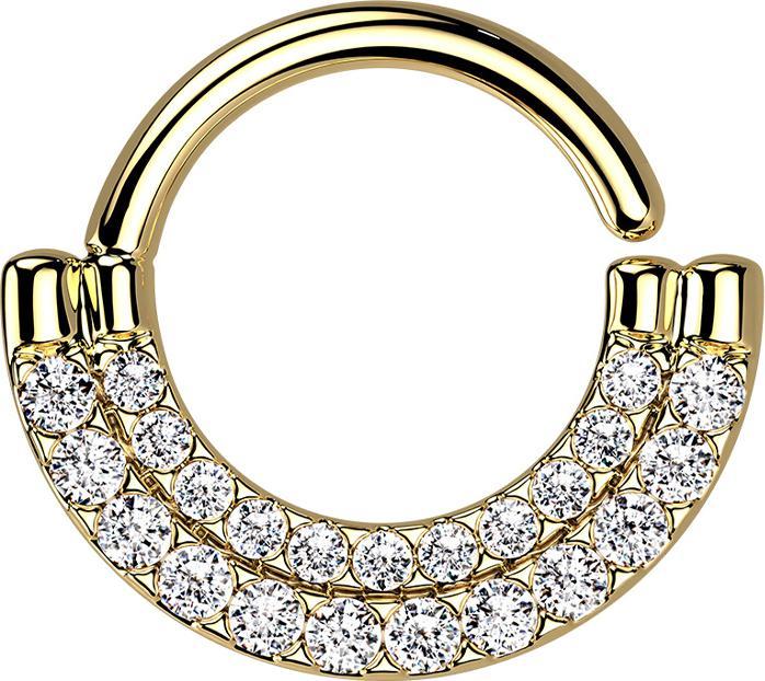 Produktbild Star Piercing Micro Piercing Ring 14k vergoldet Schild doppel front Kristalle silber (Messing)