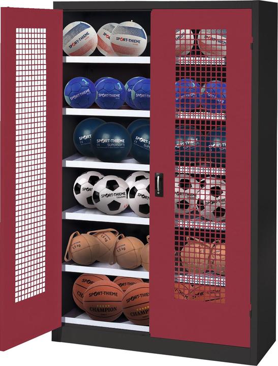 C+P Ballschrank (HxBxT: 195x120x50 cm, mit Lochblech-Flügeltüren, Typ 3)