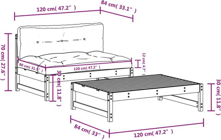 Immagine prodotto VidaXL 2-tlg. Garten-Lounge-Set mit Kissen Honigbraun Massivholz