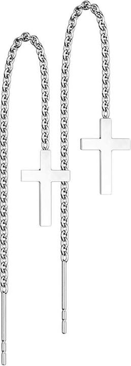 Star Piercing Ohrstecker silber freifallende Kette mit Kreuz (ohne Messing, Chirurgenstahl 316L)