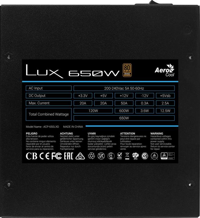 Actual product image AeroCool LUX 650W - stromforsyning - ATX (650 W)