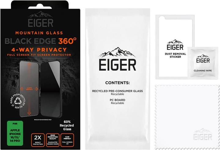 Image du produit Eiger Mountain Glass Black Edge 360 (1 pièce(s), Apple iPhone 15, Apple iPhone 14 Pro, Apple iPhone 16)