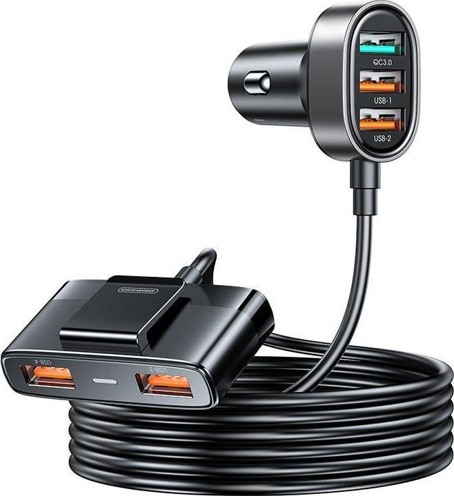 Immagine prodotto Joyroom Caricabatterie da auto veloce con cavo di prolunga 45W 5 x USB-A nero (JR-CL03 Pro)