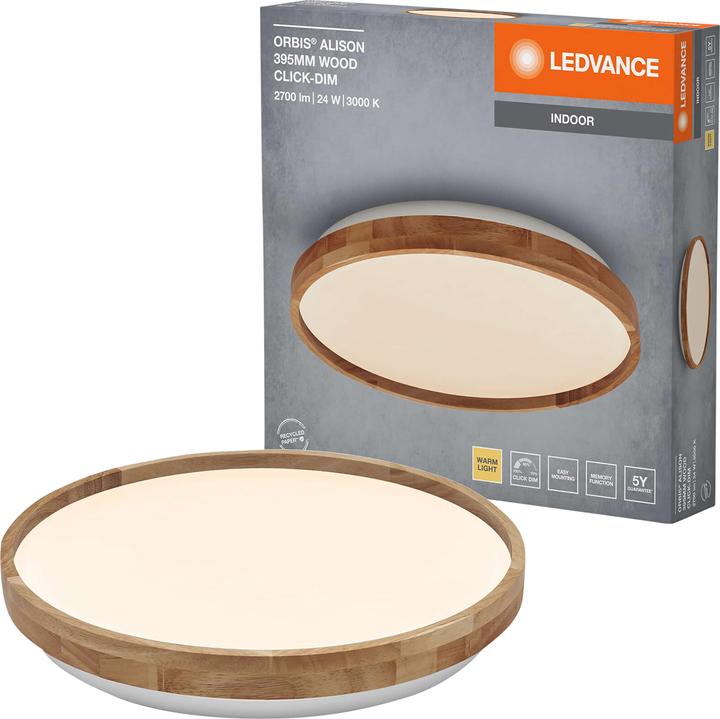 Produktbild Ledvance LED-Deckenleuchte 4099854283581, mit Holzring, 24W, 1500lm, 3000K (1500 lm)