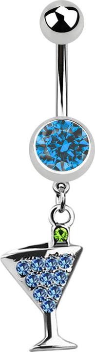 Star Piercing Banane silber mit Anhänger Cocktail und Kristall hellblau (Chirurgenstahl 316L, ohne Messing)
