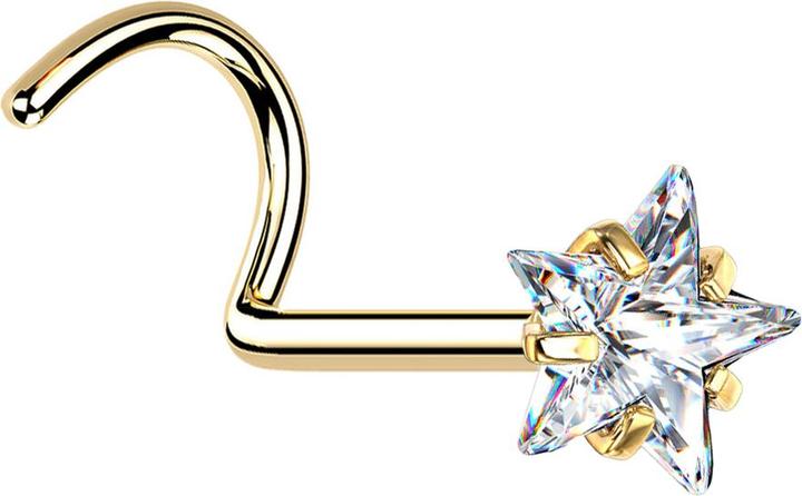 Star Piercing Nasenstecker gebogen vergoldet Kristallstern silber gefasst (Chirurgenstahl 316L, ohne Messing)