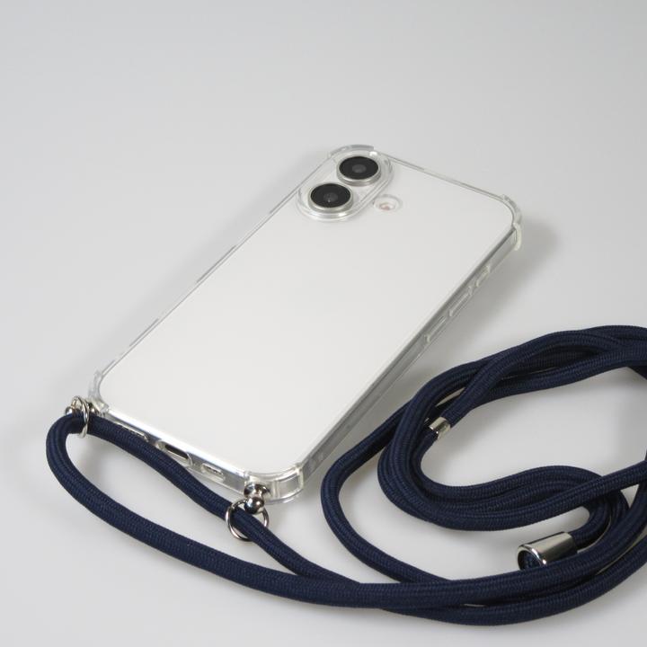 Produktbild PhoneLook Hülle Gummi transparent mit Seil blau (Apple iPhone 16)