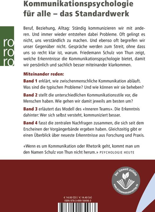 Immagine prodotto Miteinander reden 2. Stile, Werte und Persönlichkeitsentwick (Tedesco, Friedemann Schulz di Thun, 1989)
