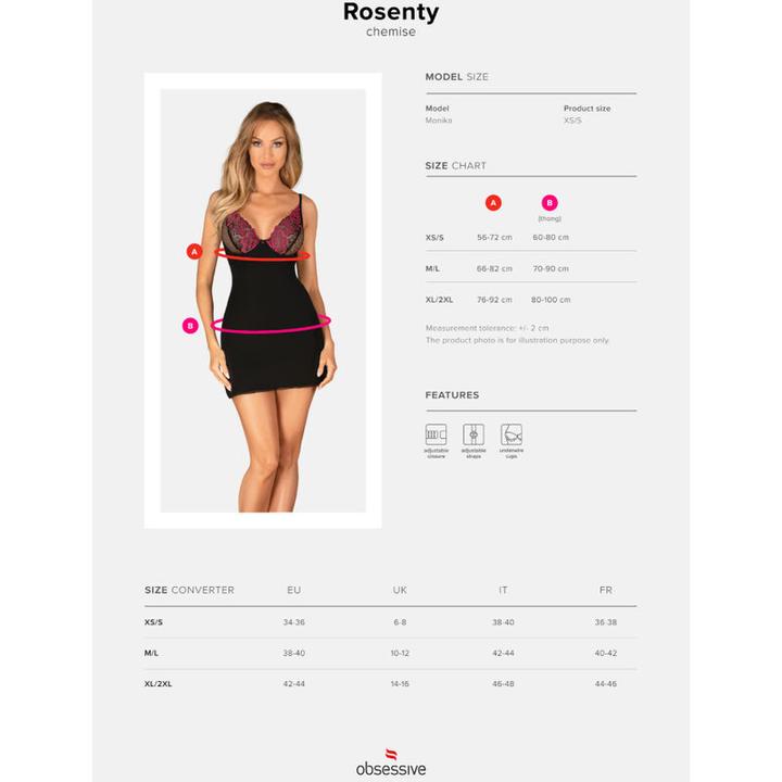Produktbild Obsessive Rosenty Babydoll & String Schwarz/Lila (XS, S)