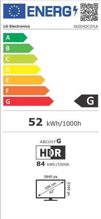 Label énergétique LG OLED42C37LA (42", C3, OLED, 4K, 2023)